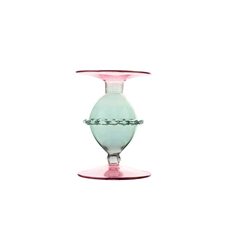 Pharaoh Candlestick, H13cm, Green/Pink-1