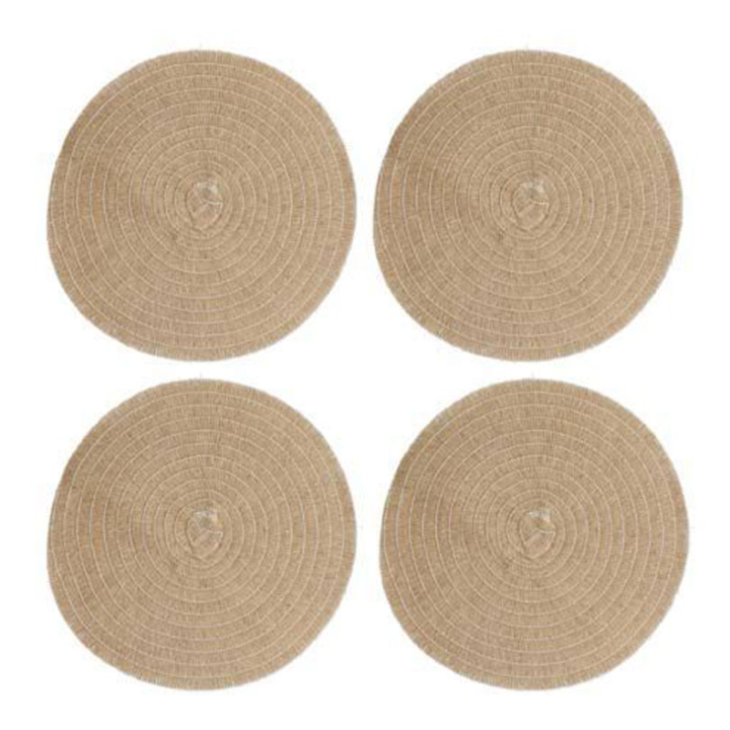 Natural Hessian Set of 4 Woven Round Placemats, D38cm, Natural-0