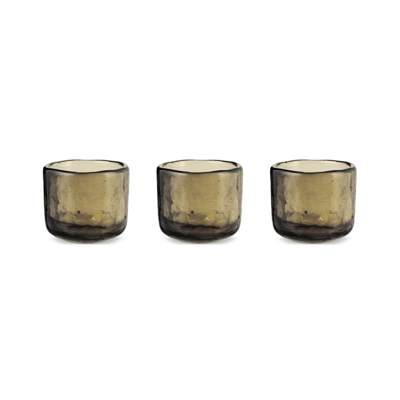 Irda Set of 3 Small Glass Tealights, Smoke Brown-1