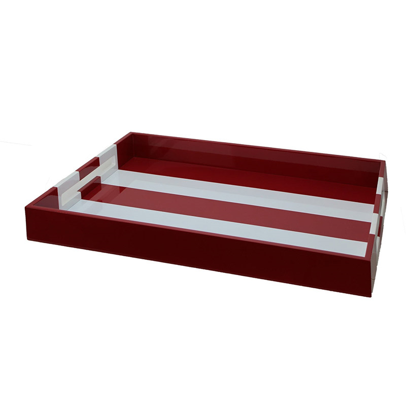 Lacquered Stripe Ottoman Tray 41 x 56cm, Burgundy-1