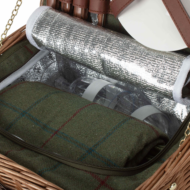 Tweed 2 Person Classic Picnic Hamper, Green-4