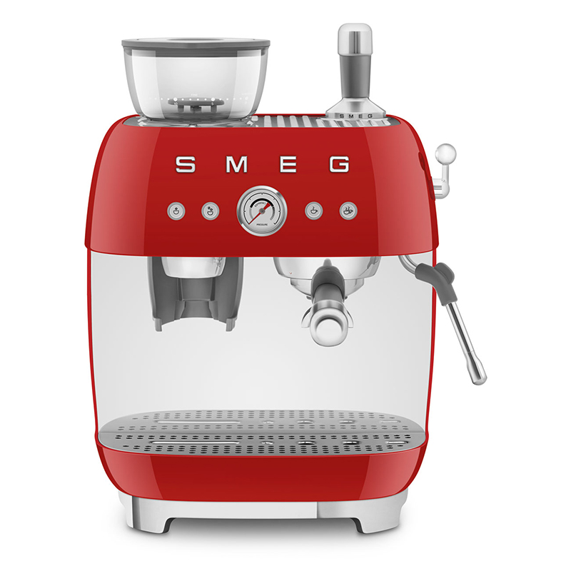 Espresso Coffee Machine with Grinder, Red-0