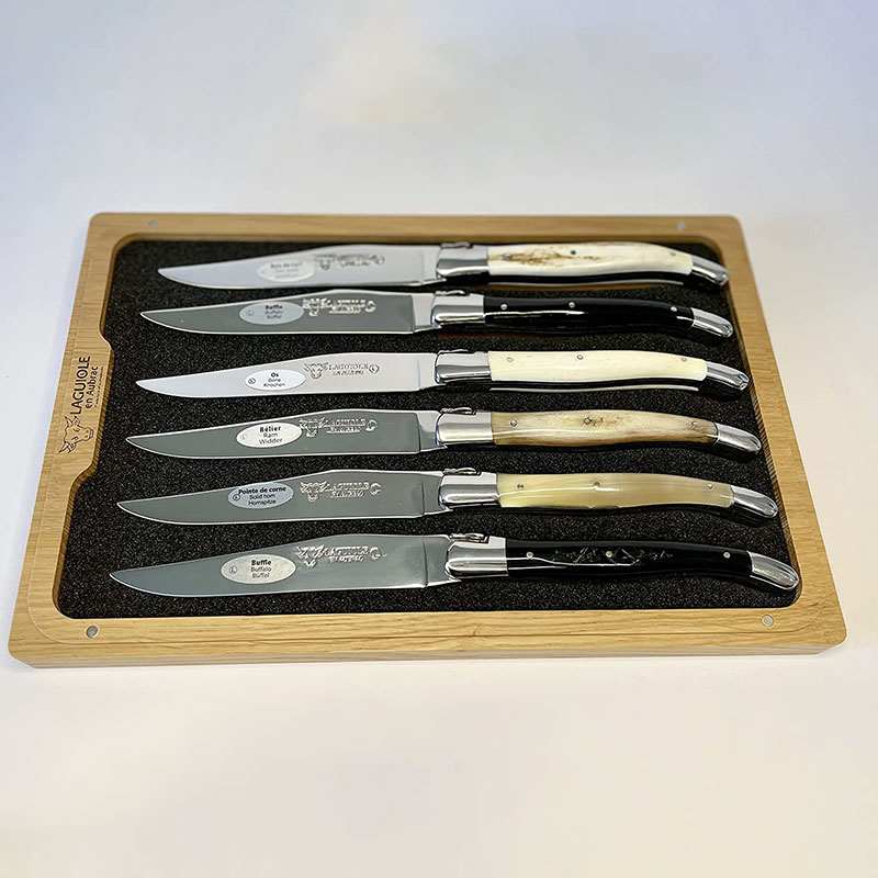 Set of 6 Laguiole Steak Knives, Belier Handles-0