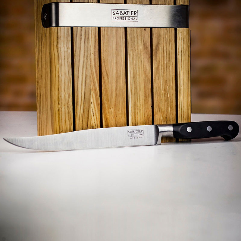 Knife Block, Oak with 5 Sabatier Knives-6