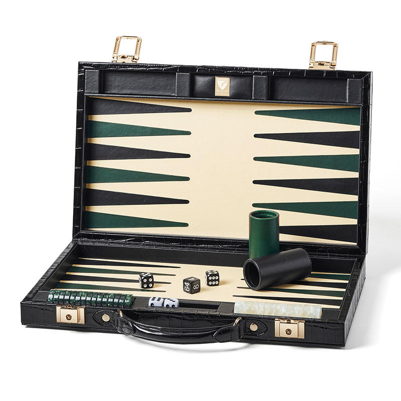 Backgammon Set, L38 x W23cm, Black Croc-0