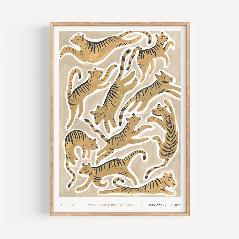 Tigers 01 Recycled Paper Print, A3, Beige-1