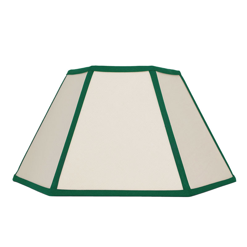 Hexagon Linen Lampshade, 14", Cream/Green Trim-2