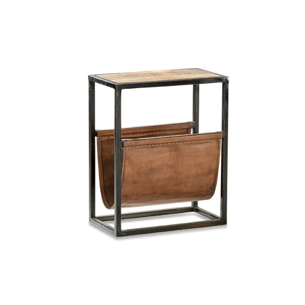 Alera Side table, H25 x W46 x L56cm, Natural & Brown Leather-1