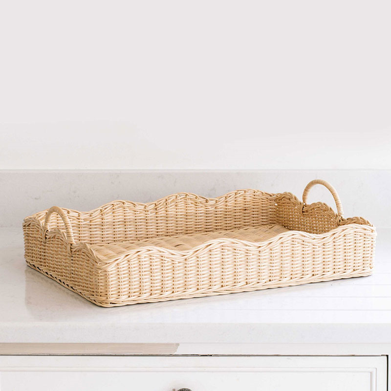 Rattan Scalloped Tray, Natural-2