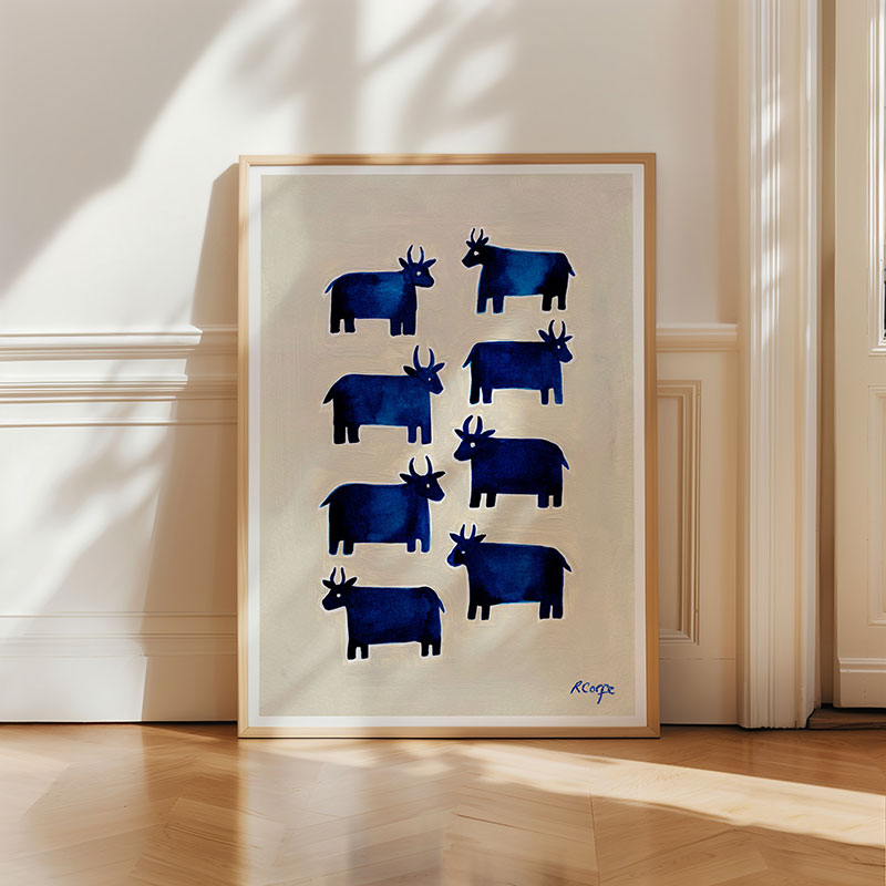 Cows Print, A3, Blue-6