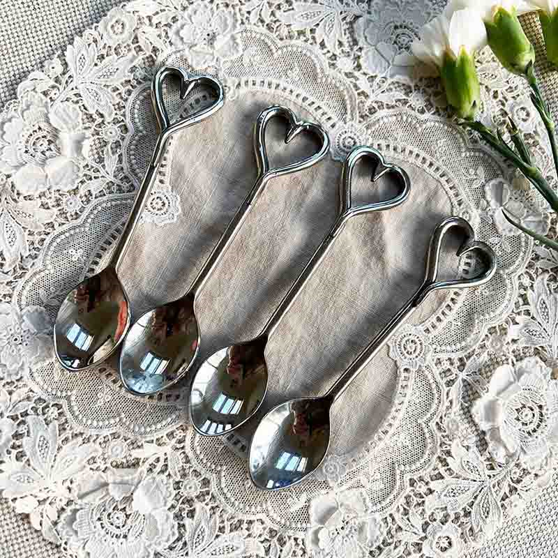 Love Heart Set of 4 Spoons, L12.5cm, Silver-0