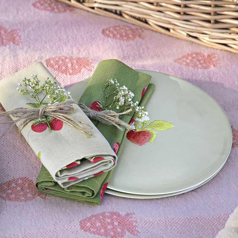 Strawberries Set of 2 Tea Towels, Natural, Green, Red-1