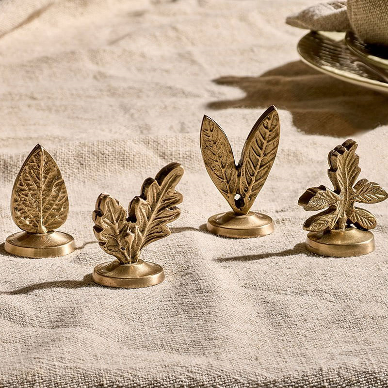 Leaf Set of 4 Place Card Holders, Brass-0