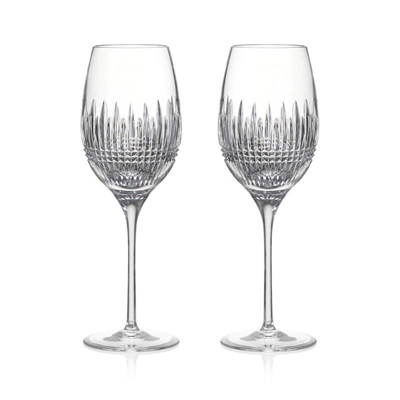 Lismore Diamond Essence Set of 2 White Wine Glasses, 475ml, Clear-0