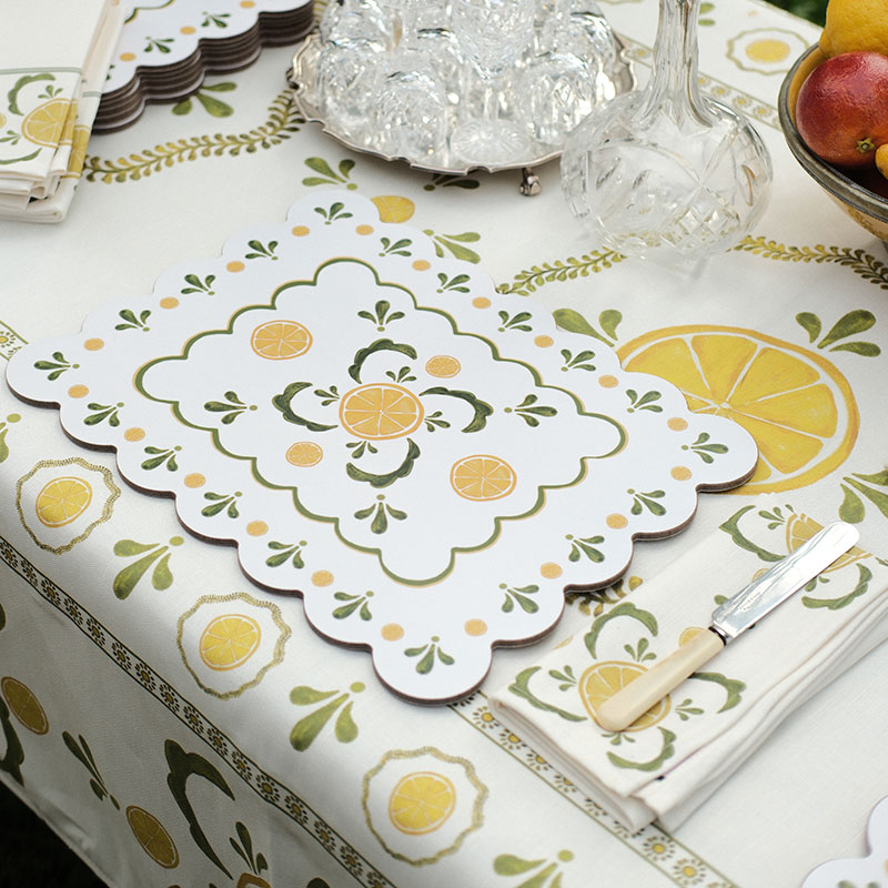 Bell Hutley Scalloped Table Mat, 38cm x 29cm, Lemon-2