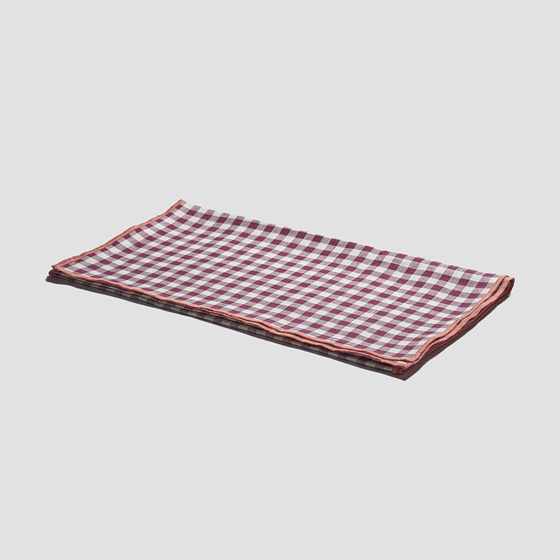 Gingham Linen Table Runner, 45 x 200cm, Berry-0