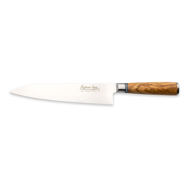 Katana Saya Olive Wood Gyuto Knife, 20cm Damascus Blade-0