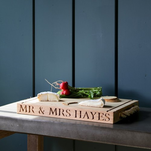 Personalised thin rectangular board with rope handles, 40 x 30 x 3.5cm, Oak-0