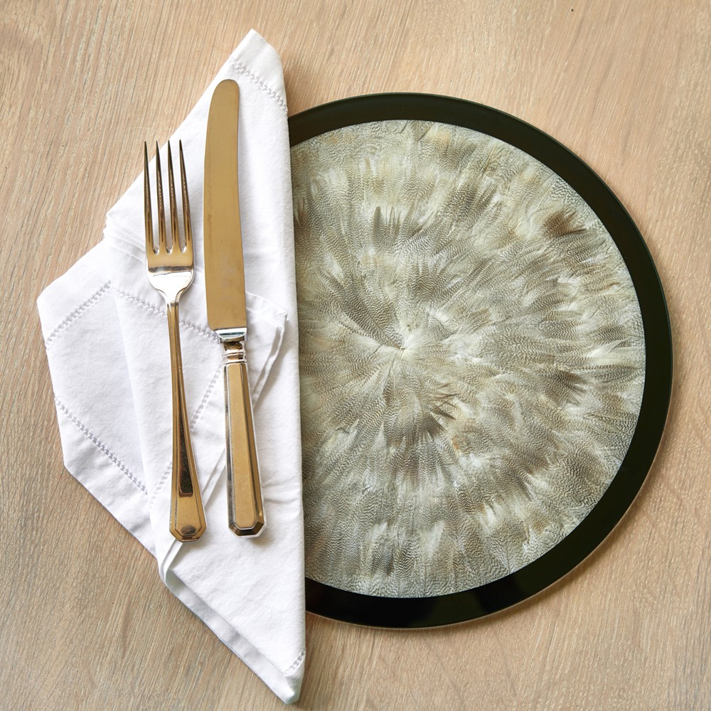 Feather and Glass Set of 2 Placemats, D28cm, Duck-0