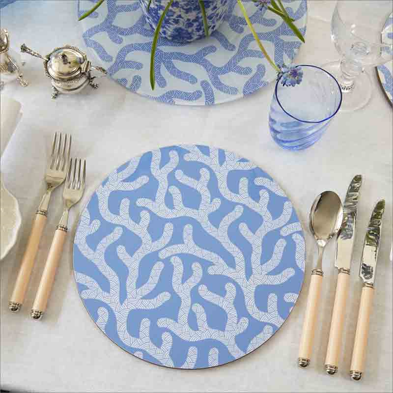 Oceana Boxed Set of 4 Table Mats, D25.5cm, Blue and White-4