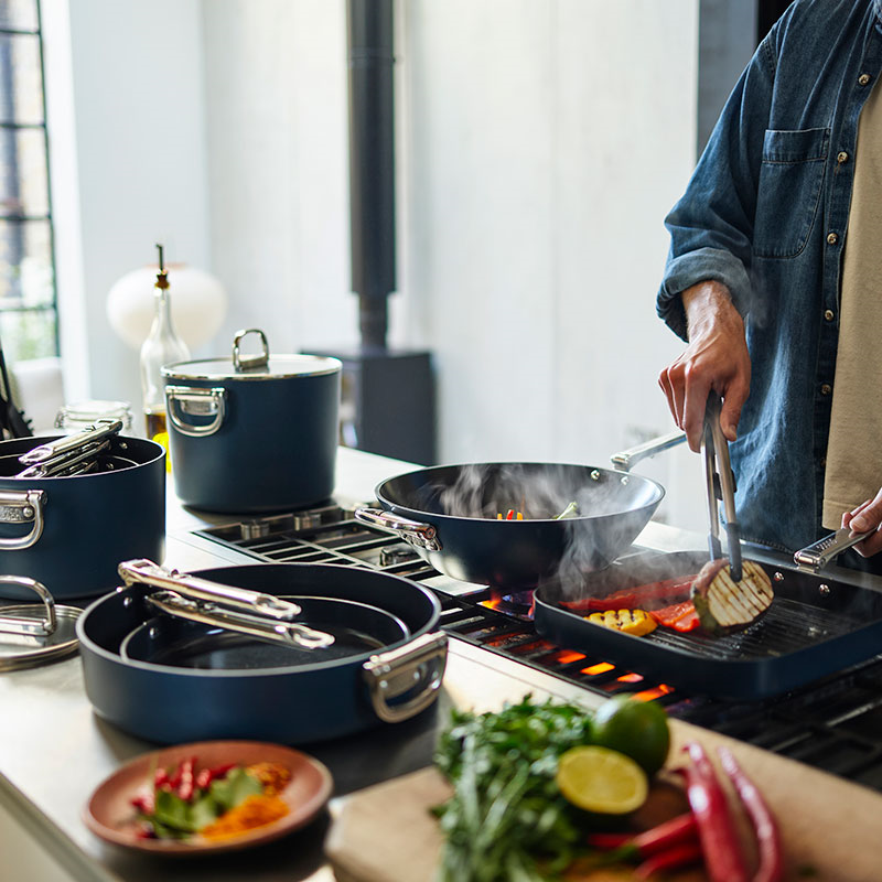 Space Folding Ceramic Non-Stick 3 Piece Saucepan Set, Midnight Blue-12