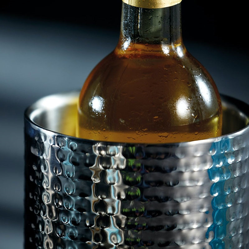 Double-walled wine bottle cooler, D12 x H20cm, hammered metal-5