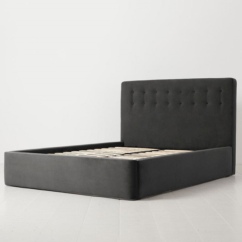 Bed 01 Velvet Double Frame, Charcoal-2