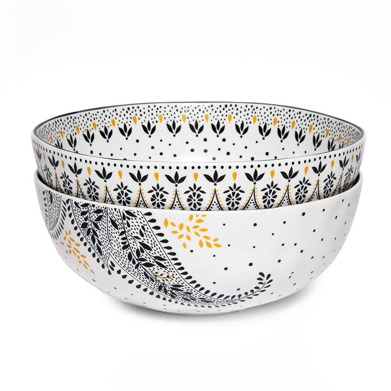 Artisanne Noir Set of 2 Bowls, D22cm, Monochrome-1