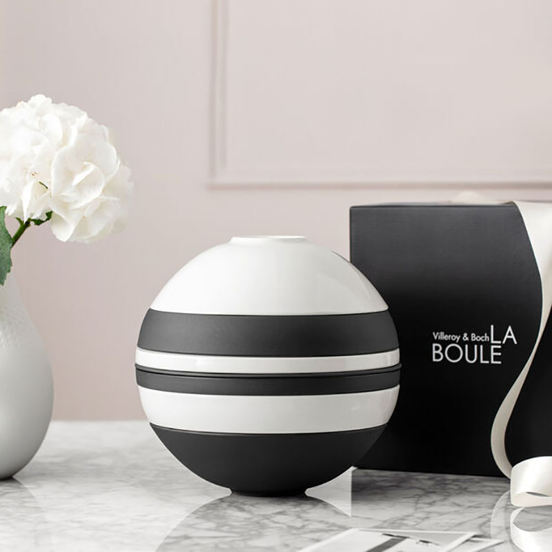 Iconic La Boule Stacking 7 Piece Plate & Bowl Set, D23cm, Black/White-5