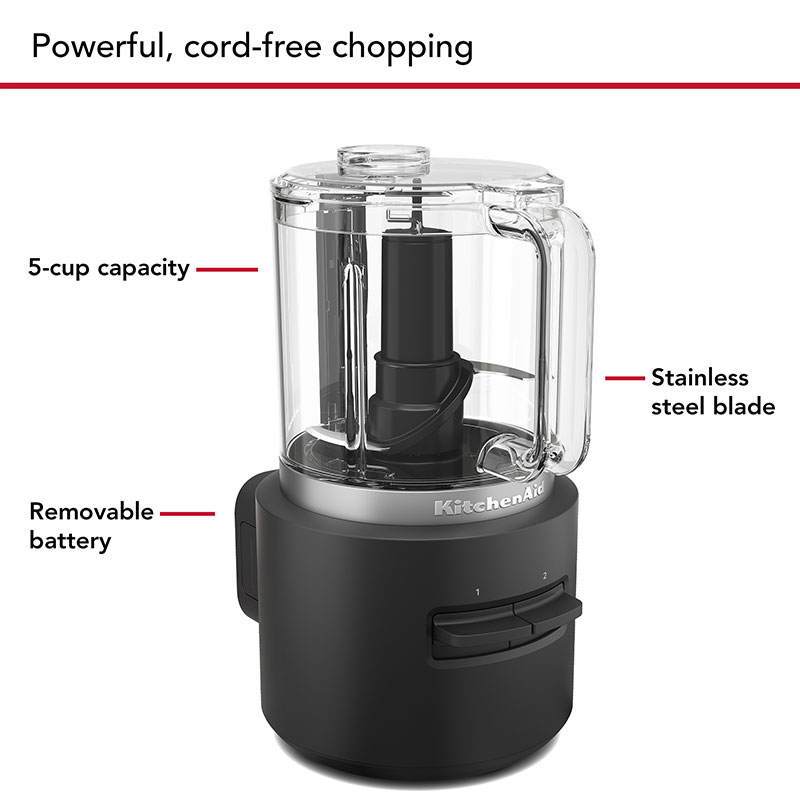 Cordless Food Chopper Battery Included, Matt Black-6