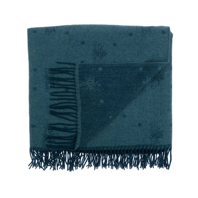 Bees Knitted Wool Throw, 130 x 164cm, Navy-0