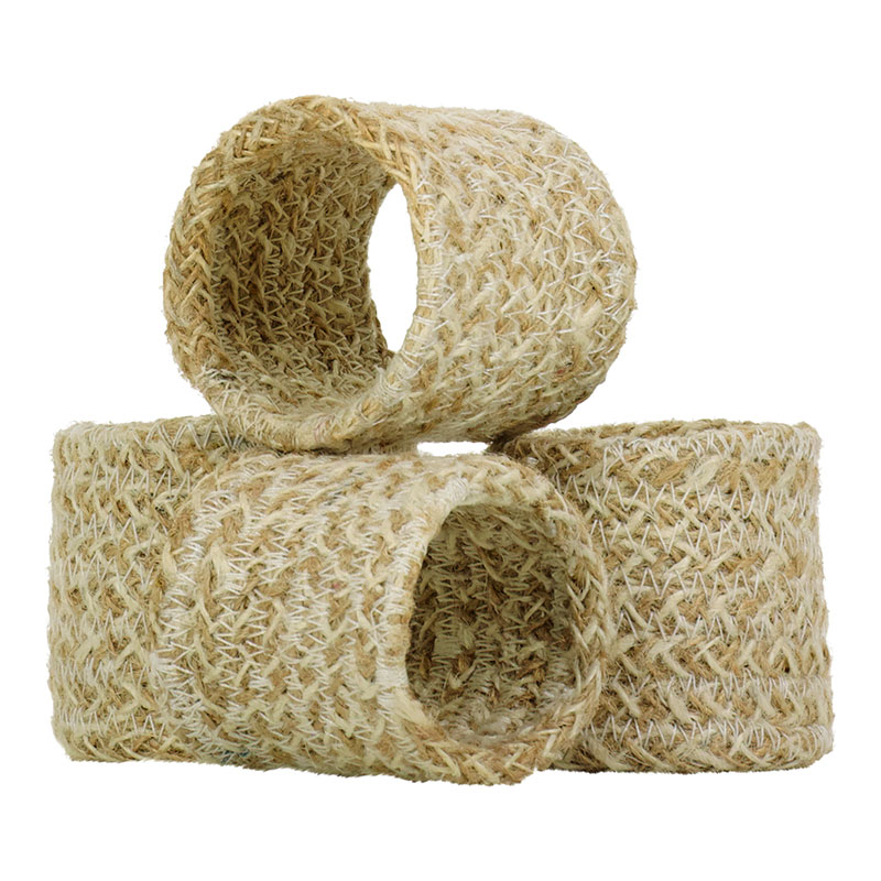 Jute Set of 4 Napkin Rings, H5 x D5cm, Pearl White-0