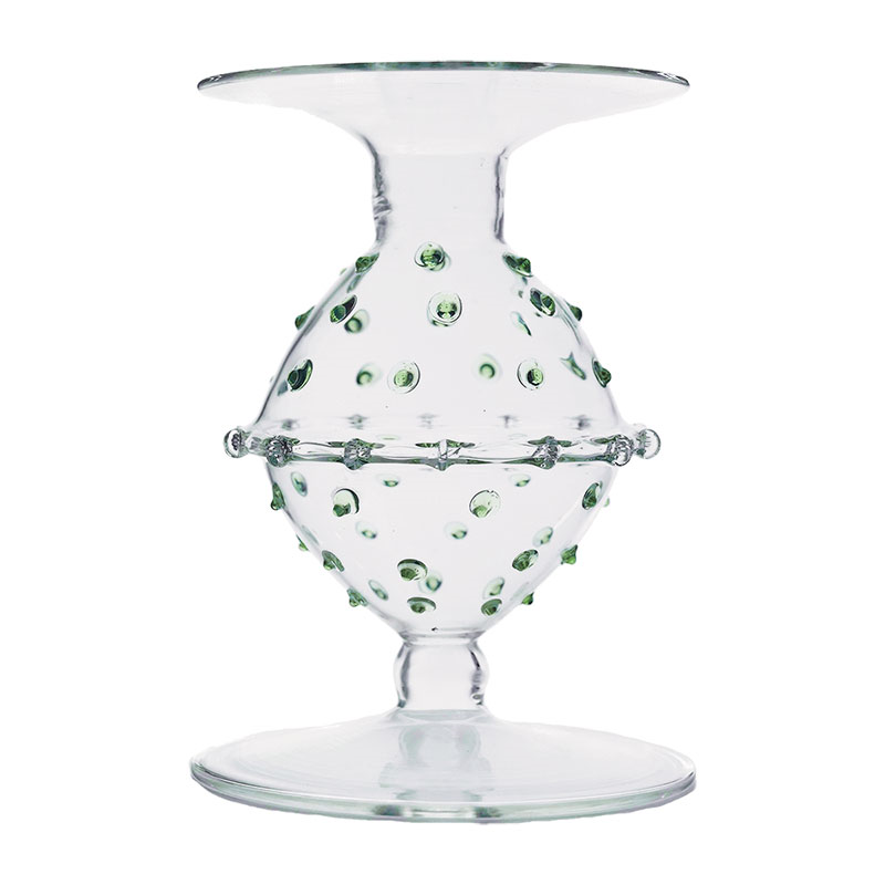 Pharaoh Pom Glass Candlestick, H13cm, Clear/Green-0