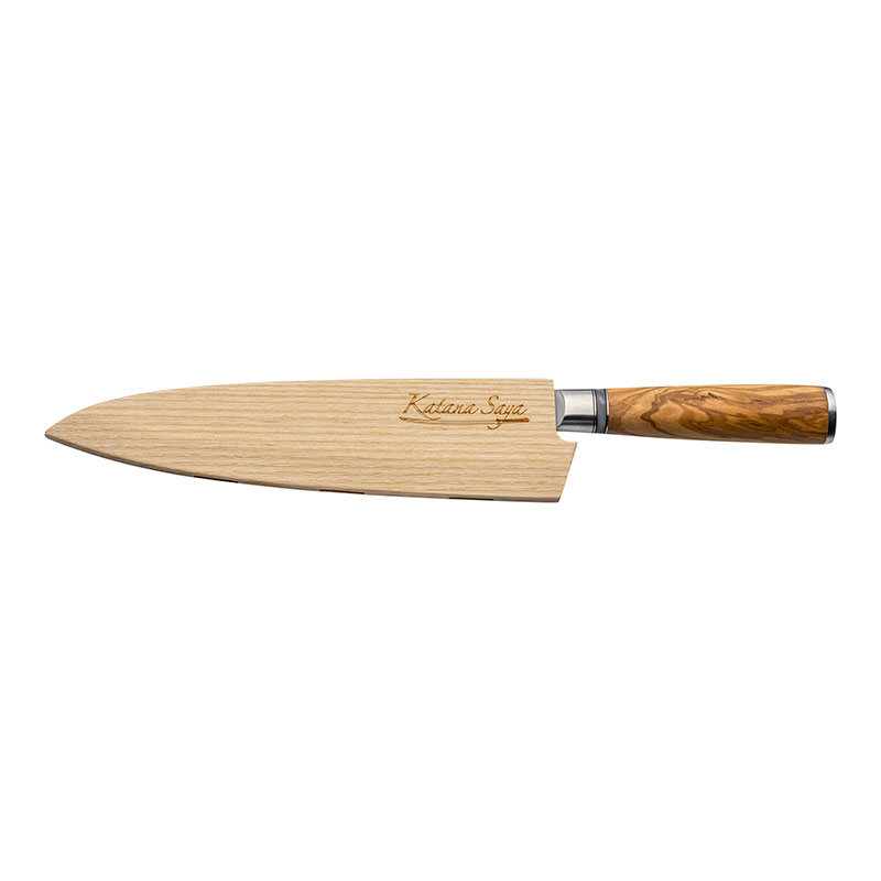 Katana Saya Olive Wood Gyuto Knife, 20cm Damascus Blade-1