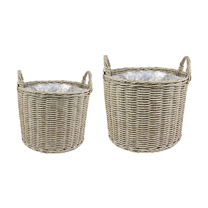 Polyrattan Set of 2 Planters, Natural-0