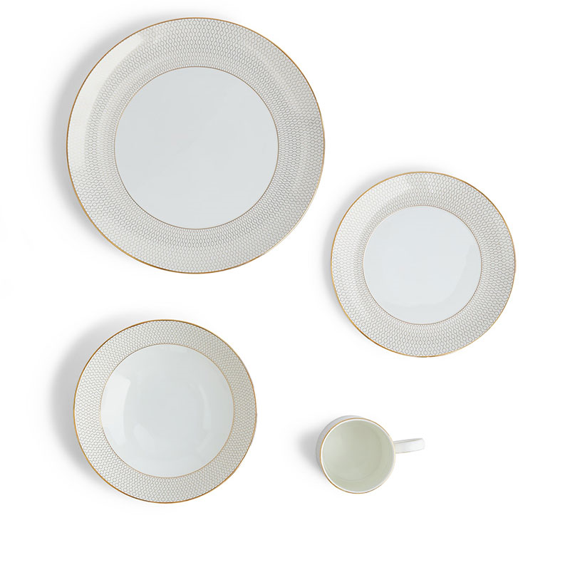 Gio Gold 4 piece dinnerware set, Gold/White-2