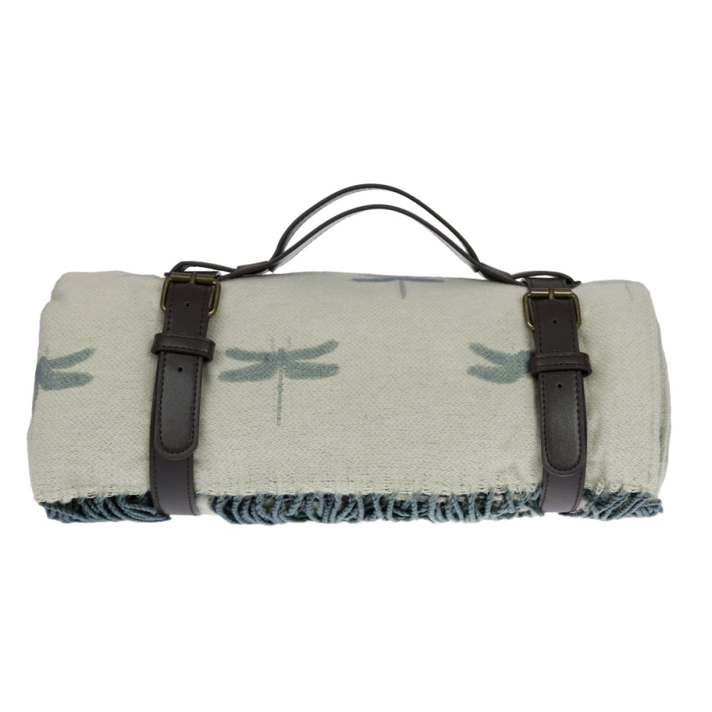 Dragonfly Knitted picnic blanket, 145 x 145cm, Grey/Blue-2