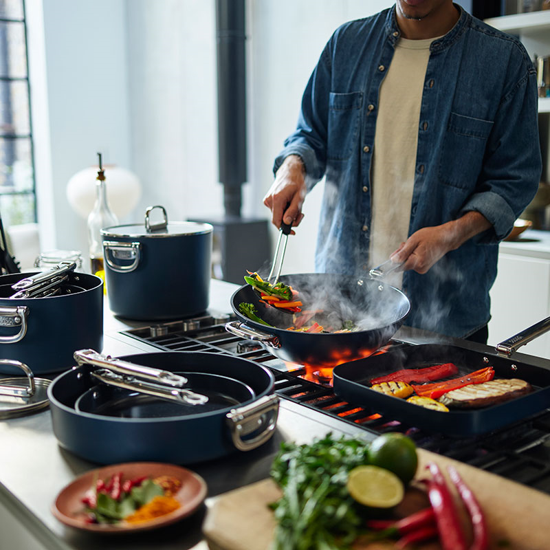 Space Folding Ceramic Non-Stick Wok, 32cm, Midnight Blue-8