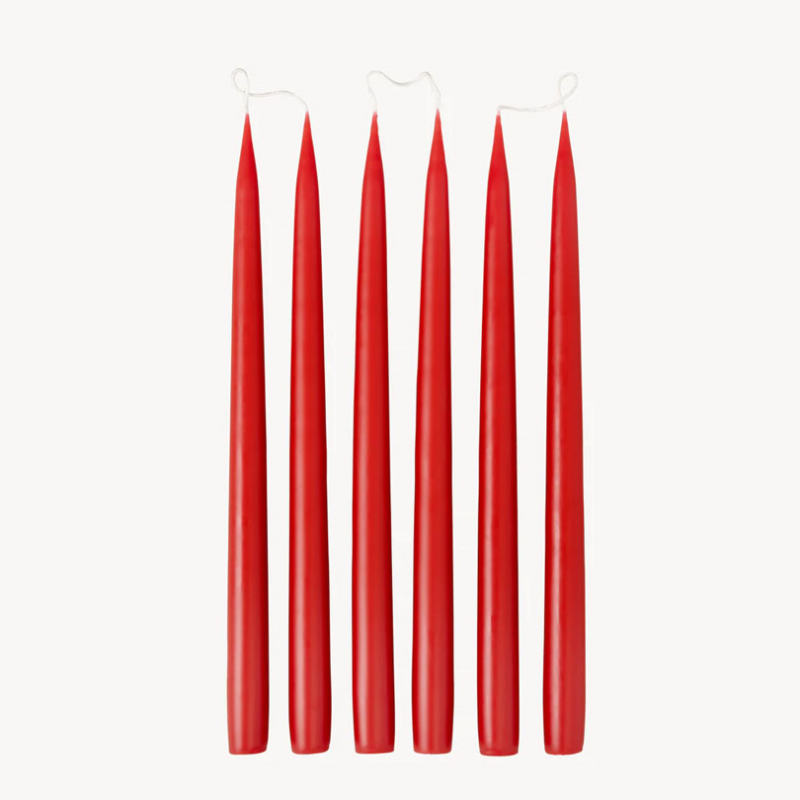 Set of 6 Tapered Dinner Candles, H35cm, Berry Red-0