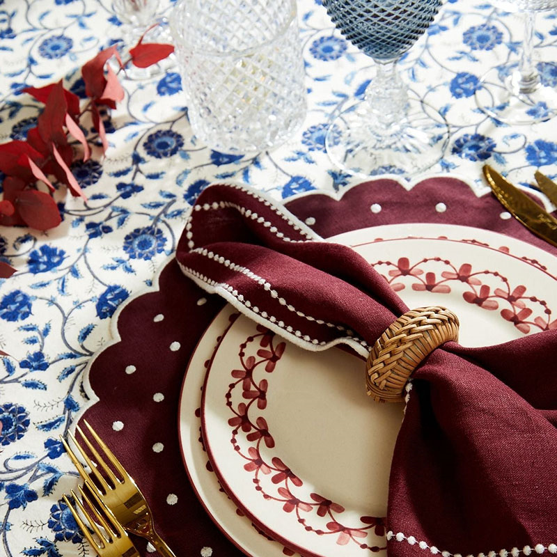 Daisy Set of 4 Placemats, D40cm, Burgandy-2