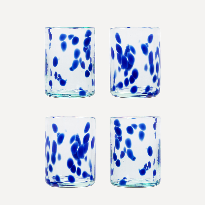 Azul Set of 4 Hand Made Glass Tumblers, H11cm, Blue-1