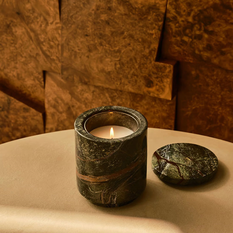 Leather & Oud Marble Candle, 250g, Forest Green-0