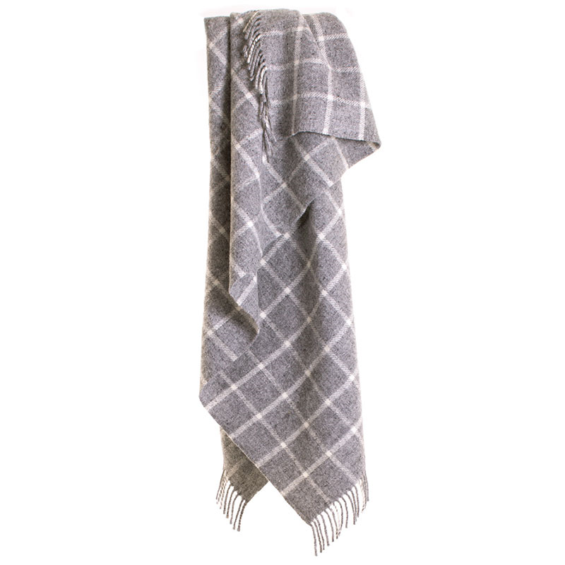 Chequered Pure New Wool Throw, 150 x 183cm, Grey-3