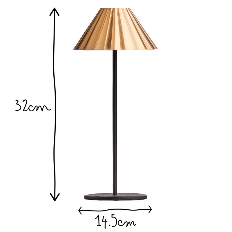 Twinky Rechargeable Table Light in Black with Brass Hood, 32cm-8