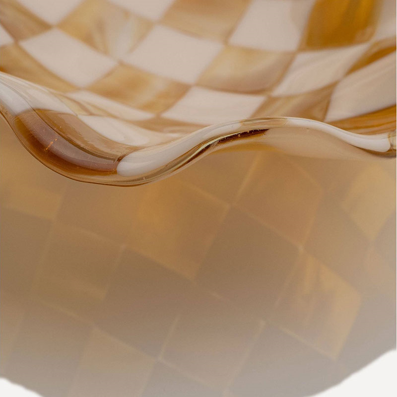 David Perry Bullseye Checkered Wavy Bowl, 25x25x6cm, Almond & Amber-5