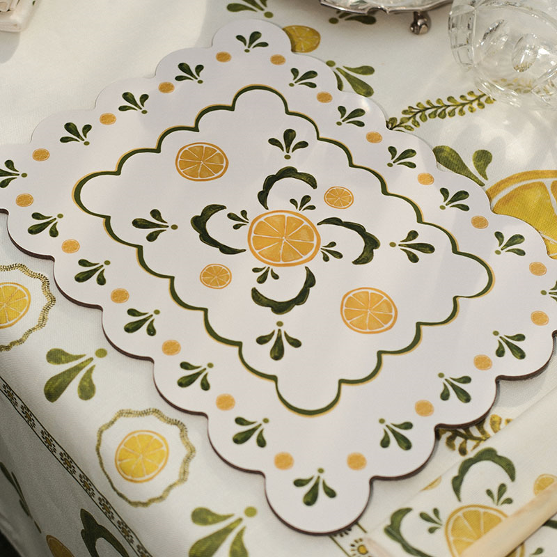 Bell Hutley Scalloped Table Mat, 38cm x 29cm, Lemon-0