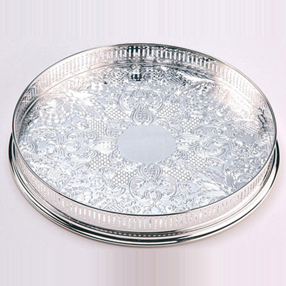 Gallery Round embossed tray, 14'', Silver Plated-0