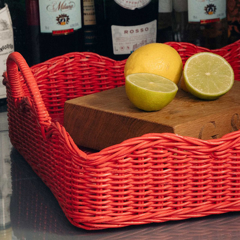 Rattan Scalloped Tray, Red-3