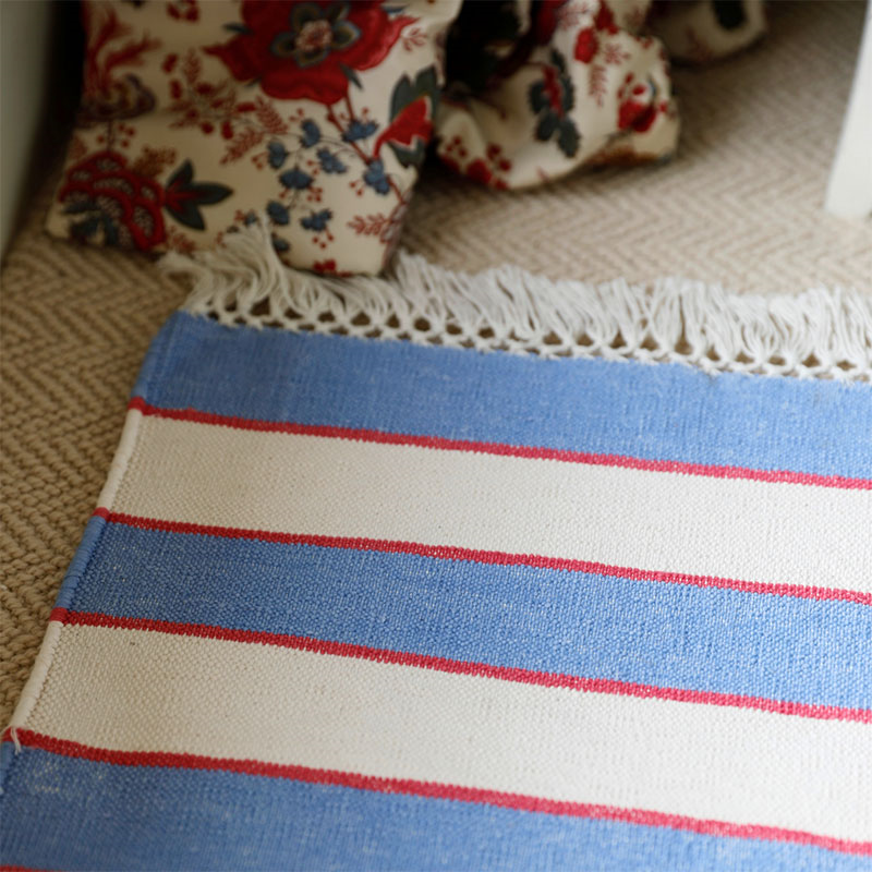 Stripe Rug, 100 x 70cm, Blue & Pink-2