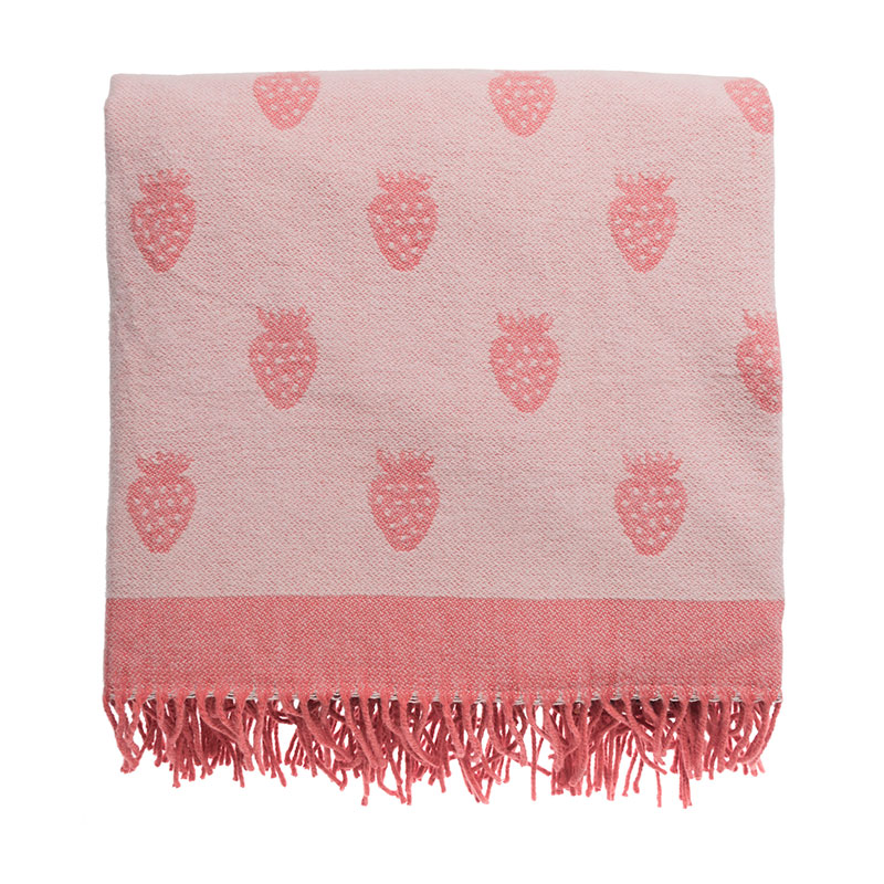 Strawberries Picnic Blanket, 145cm, Pink/Black-1